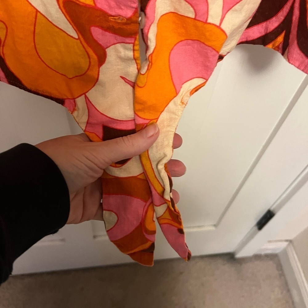 Ava & Viv Linen Blend Psychedelic Top Plus Sz 2X Tie Hem Retro 70s Hippie Groovy - Picture 8 of 9